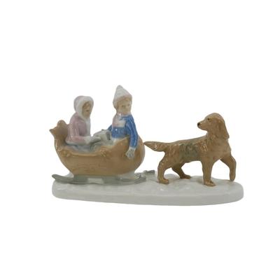 Vintage Porcelain Dog and Sled Figurine