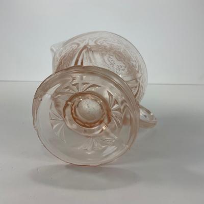 -35- GLASSWARE | Royal Lace Hazel Atlas Glass Co. | Pink Depression Sugar, Creamer, & Candlestick