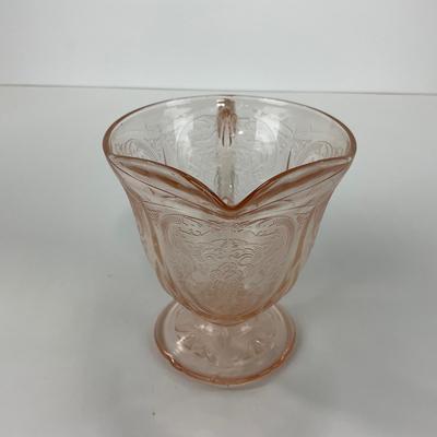 -35- GLASSWARE | Royal Lace Hazel Atlas Glass Co. | Pink Depression Sugar, Creamer, & Candlestick
