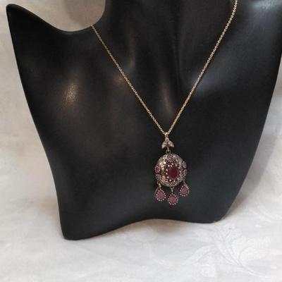 Antique Ruby and Diamond 20" Gold Vermeil Necklace