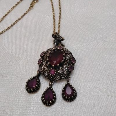 Antique Ruby and Diamond 20" Gold Vermeil Necklace