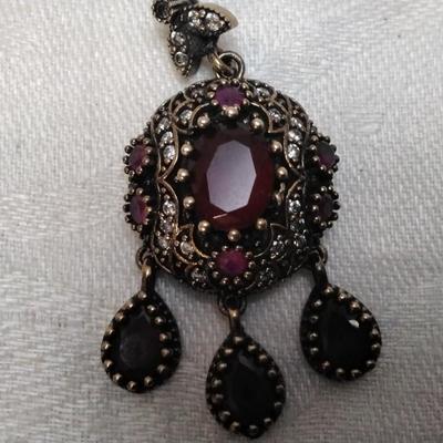 Antique Ruby and Diamond 20" Gold Vermeil Necklace