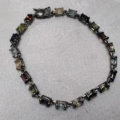 Vintage Ross Simons Garnets, Citrines, Peridot, Aquamarine, Amethyst 925 7" Bracelet