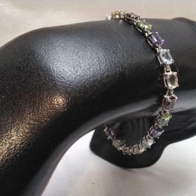 Vintage Ross Simons Garnets, Citrines, Peridot, Aquamarine, Amethyst 925 7" Bracelet