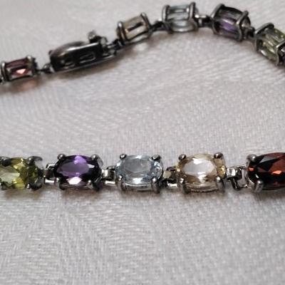 Vintage Ross Simons Garnets, Citrines, Peridot, Aquamarine, Amethyst 925 7" Bracelet
