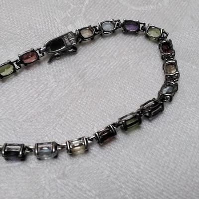 Vintage Ross Simons Garnets, Citrines, Peridot, Aquamarine, Amethyst 925 7" Bracelet