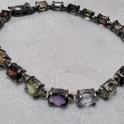 Vintage Ross Simons Garnets, Citrines, Peridot, Aquamarine, Amethyst 925 7" Bracelet