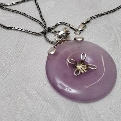 Antique Lavender Jade 925  24" Necklace