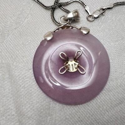 Antique Lavender Jade 925  24" Necklace
