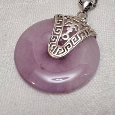 Antique Lavender Jade 925  24" Necklace