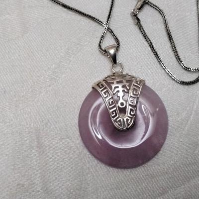 Antique Lavender Jade 925  24" Necklace