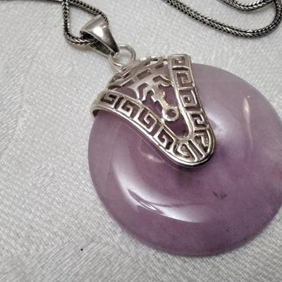 Antique Lavender Jade 925  24" Necklace