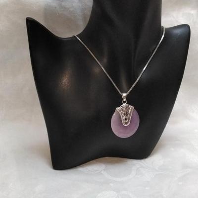 Antique Lavender Jade 925  24" Necklace