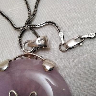 Antique Lavender Jade 925  24" Necklace