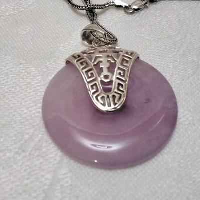 Antique Lavender Jade 925  24" Necklace