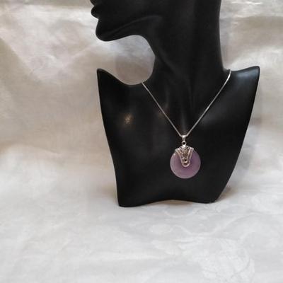 Antique Lavender Jade 925  24" Necklace