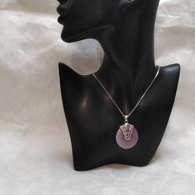Antique Lavender Jade 925  24" Necklace