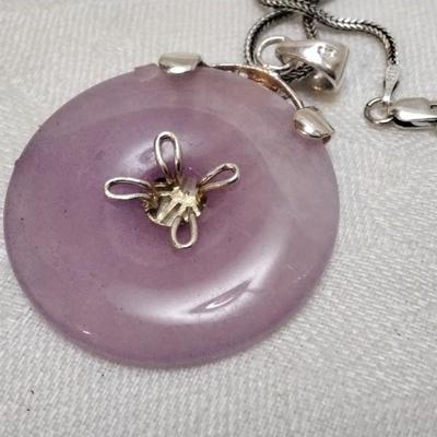 Antique Lavender Jade 925  24" Necklace