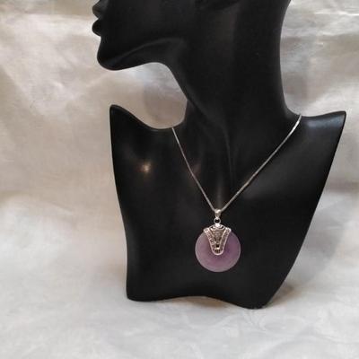 Antique Lavender Jade 925  24" Necklace