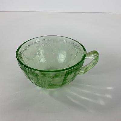 -36- URANIUM | Cameo â€œBallerinaâ€ Hocking Glass Co. | Green Depression Cup & Saucer