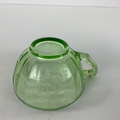 -36- URANIUM | Cameo â€œBallerinaâ€ Hocking Glass Co. | Green Depression Cup & Saucer