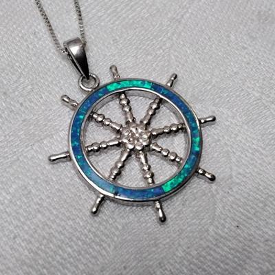 Blue Fire Opal Captains Wheel 925 18" Necklace