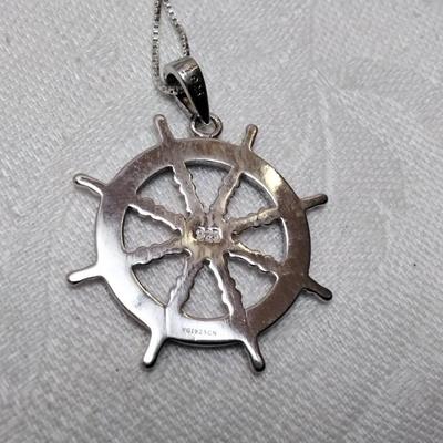 Blue Fire Opal Captains Wheel 925 18" Necklace