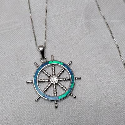 Blue Fire Opal Captains Wheel 925 18" Necklace