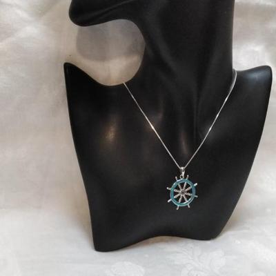 Blue Fire Opal Captains Wheel 925 18" Necklace