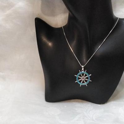 Blue Fire Opal Captains Wheel 925 18" Necklace