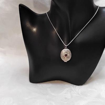 Antique Garnet 925 Pill Box 17" Necklace