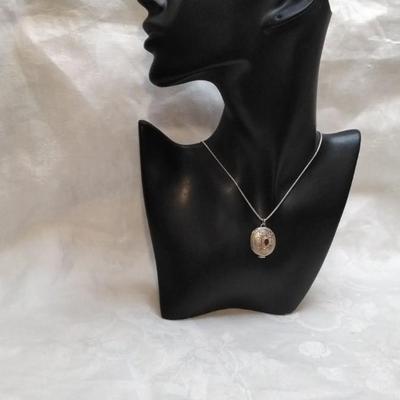 Antique Garnet 925 Pill Box 17" Necklace