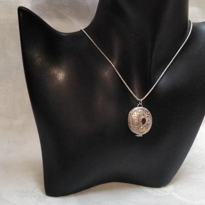Antique Garnet 925 Pill Box 17" Necklace