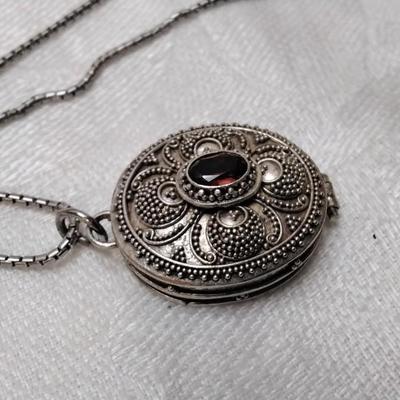 Antique Garnet 925 Pill Box 17" Necklace