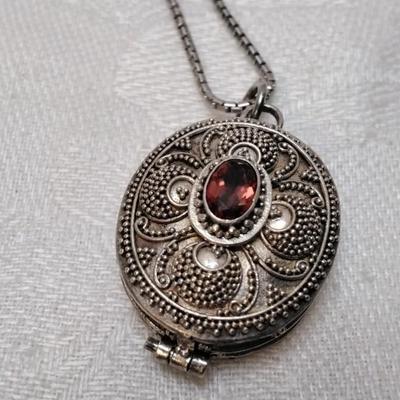 Antique Garnet 925 Pill Box 17" Necklace
