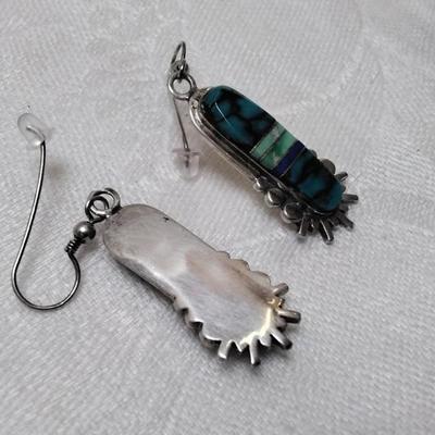 Handmade Turquoise, Green Turquoise and Lapis Lazuli 925 Earrings