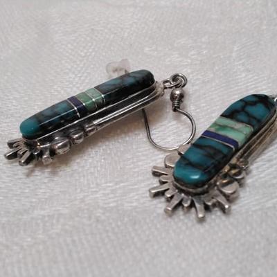 Handmade Turquoise, Green Turquoise and Lapis Lazuli 925 Earrings