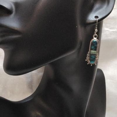 Handmade Turquoise, Green Turquoise and Lapis Lazuli 925 Earrings