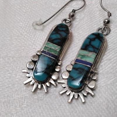 Handmade Turquoise, Green Turquoise and Lapis Lazuli 925 Earrings