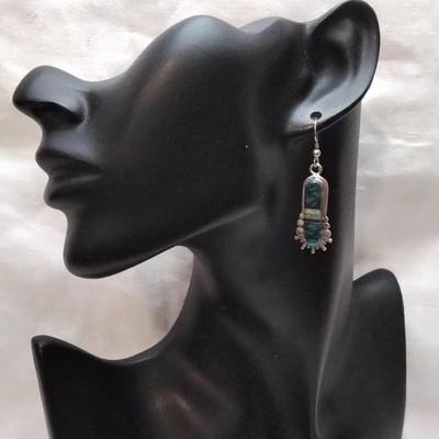 Handmade Turquoise, Green Turquoise and Lapis Lazuli 925 Earrings