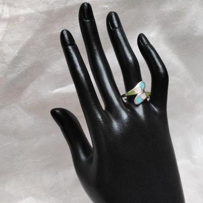 Vintage Turquoise, Mother of Pearl, Green Turquoise 925 Ring Size 8.5