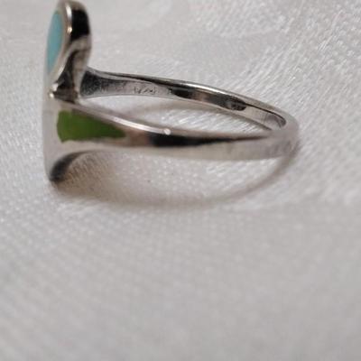 Vintage Turquoise, Mother of Pearl, Green Turquoise 925 Ring Size 8.5