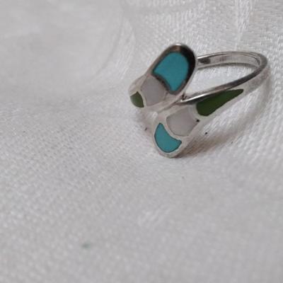 Vintage Turquoise, Mother of Pearl, Green Turquoise 925 Ring Size 8.5