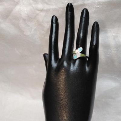 Vintage Turquoise, Mother of Pearl, Green Turquoise 925 Ring Size 8.5