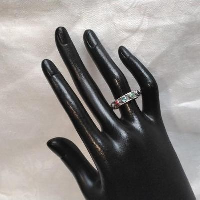 Peridot, Amethyst, Citrine, Coral, Turquoise, Onyx, Aquamarine Gemstone 925 Mexico Ring Size 8.5