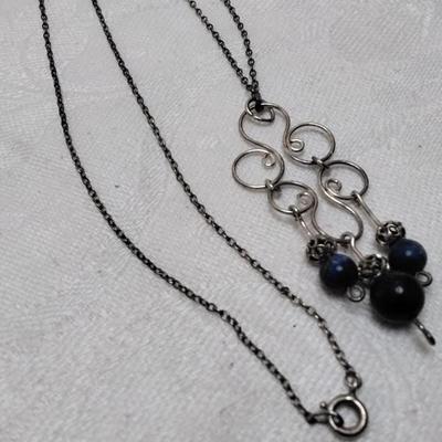 Extremely Unique Vintage Lapis Lazuli 925 16" Necklace