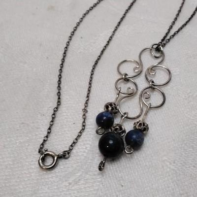 Extremely Unique Vintage Lapis Lazuli 925 16" Necklace