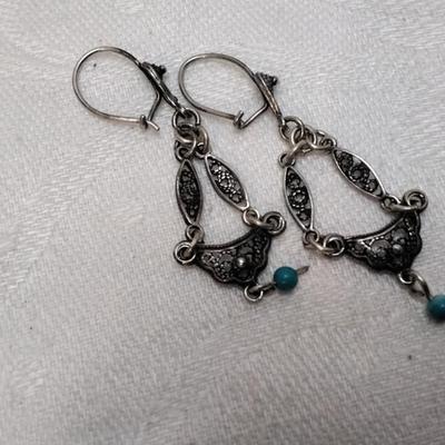 Vintage Turquoise and Marcasite 925 Earrings