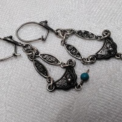 Vintage Turquoise and Marcasite 925 Earrings