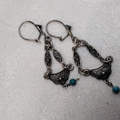 Vintage Turquoise and Marcasite 925 Earrings